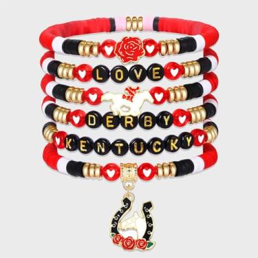 Imagem de Pulseiras Derby para mulheres, cavalo de corrida em ferradura, pulseiras com contas Heishi, acessórios para cavalos, joias e presentes, Large, Acrílico, Sem Pedra Preciosa