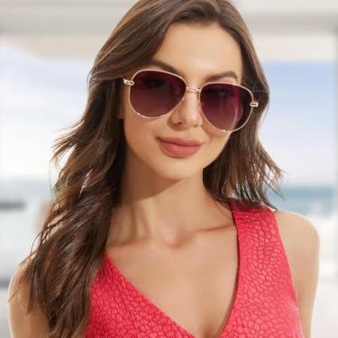 Imagem de Óculos de sol preto feminino, óculos de sol aviador polarizados modernos femininos, preto gradiente polarizado, aviadores grandes de 61 mm