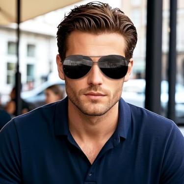 Imagem de Óculos de sol masculinos metálicos polarizados estilo militar quadrado pesca golfe condução SY6036, Armação de arma | Lente preta, Normal