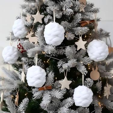 Imagem de Soulchen 6 peças de enfeites de Natal de crochê de 8,5 cm tricotados à mão, bolas de corda de juta, decoração neutra para pendurar para decoração de guirlanda de Natal (branco)