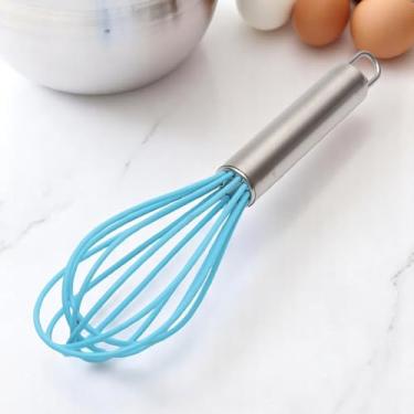 Imagem de Generic 1 batedor de 20 cm, 6 fios, lavagem à mão, aço inoxidável, silicone, azul lago, tom prateado, 22,5 x 4,5 x 4,5 cm