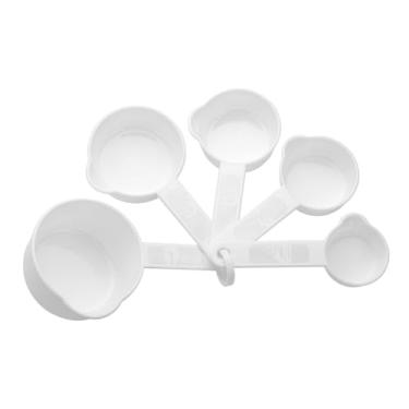 Imagem de Conjunto de 5 copos medidores de plástico, copos empilháveis com alça, branco, incluindo 5 copos medidores (1/8, 1/4, 1/3, 1/2, 1 xícara), utensílios de cozinha para cozinhar e assar.