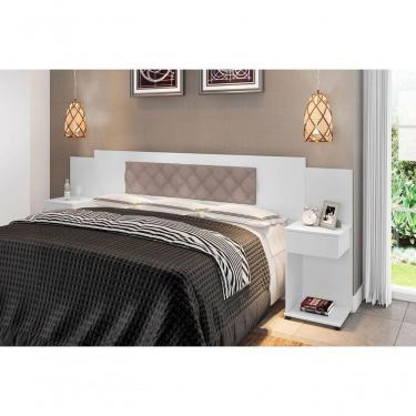 Imagem de Cabeceira Box Bruna Branco Com Capitonê Bege Claro