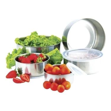 Imagem de 2X Conjunto De Potes Para Alimentos Inox Com Tampa Jogo 5 Un