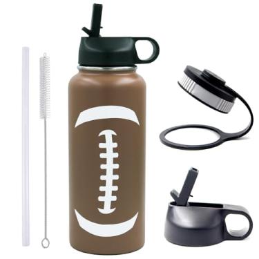 Imagem de Garrafa de água de futebol de 946 ml, frasco esportivo de boca larga com 2 tampas, garrafas de água isoladas a vácuo de parede dupla de aço inoxidável, acessórios de futebol, presentes para meninos e