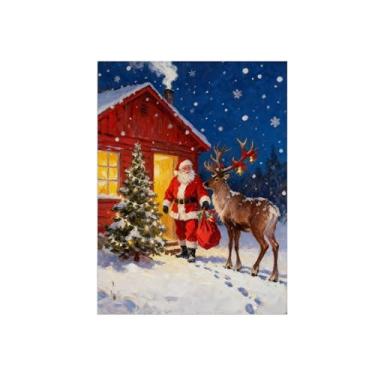 Imagem de Natal Pintura arte parede em tela-Casa Homem dos Cervos-Imagem decoração moderna-Impressões Sala de Estar 60x80cm Sem Moldura