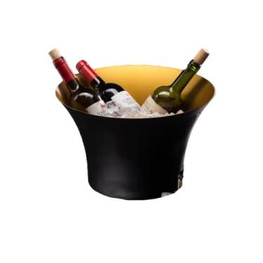 Imagem de Balde de gelo de aço inoxidável bicamada preservação do calor isolamento frio bonito KTV champanhe vinho tinto cerveja gelo bloco de gelo balde comercial (preto-ouro, formato de cintura)
