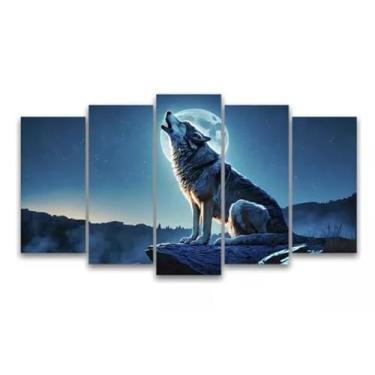 Imagem de Kit quadro decorativo 5 peças 95x60cm Lobo Solitário