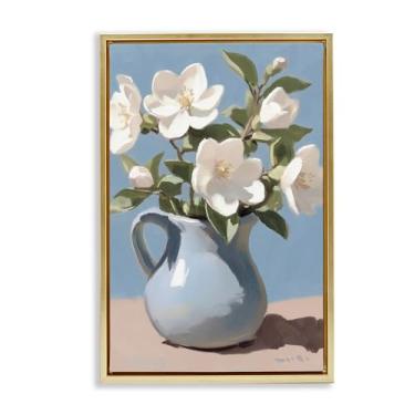 Imagem de Stupell Industries Arranjo de marfim em jarro azul marrom emoldurado arte de parede em tela flutuante, design por Gina Kelly, 78 x 53