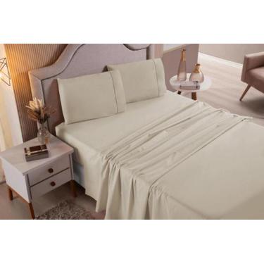 Imagem de Jogo de Cama Lençol Casal Padrão 4 Peças Palha Liso 100% Algodão - Bor