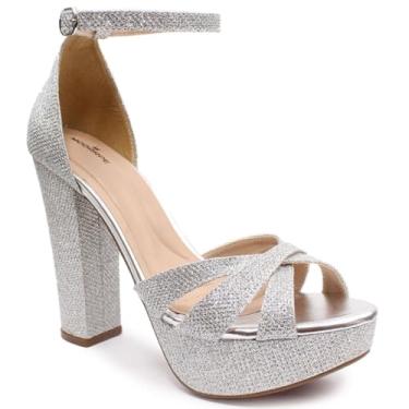 Imagem de Sandália Modarpe Meia Pata Salto Alto Grosso Feminina M45 (Prateado, BR, Adulto, Numérico, 33)