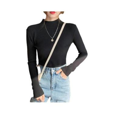 Imagem de Camisola de Malha Gola Alta Feminina - Manga Longa, Estilo Moderno (Co