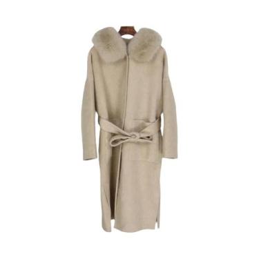 Imagem de Casaco de Lã e Caxemira Feminino para Inverno - Gola de Pele de Raposa