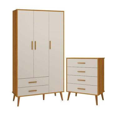 Imagem de Jogo De Quarto Infantil Isis Guarda Roupa 3 Portas E Cômoda 4 Gavetas Areia Savana - Reller Móveis Areia Savana