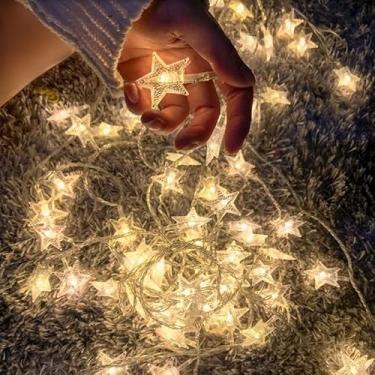 Imagem de 30 luzes de corda de estrelas de LED para quarto interno, 4 m, luzes de Natal brancas quentes penduradas ao ar livre para decoração de Natal, sala de árvore, sala de aula, festa (pilhas não incluídas)