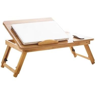 Imagem de Mesa dobrável para computador portátil bandeja de cama - 64 * 35 * 31,5 cm dobrável ajustável mesa de café da manhã inclinável superior com armazenamento