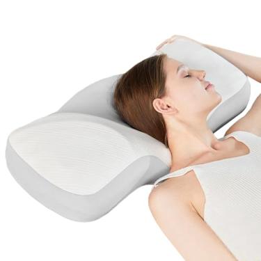 Imagem de Travesseiros de suporte contornados – Travesseiro de cama de espuma de memória, almofada respirável confortável com suporte cervical para dorminhoco de estômago na parte de trás, homens e adultos