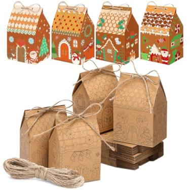 Imagem de Epakh 48 caixas de presente para colorir casa de gengibre de Natal, mini caixas de biscoito de gengibre, sacos de guloseimas de Natal para lembrancinhas de festa de Natal, cor própria, saco de doces