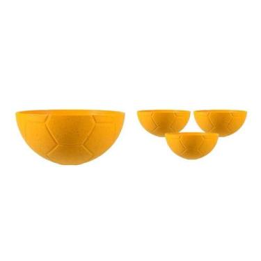 Imagem de Kit 4 Petisqueira Futebol Fibra Madeira Amarelo 240Ml - Bb Store