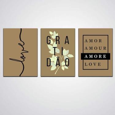 Imagem de Quadro Decorativo 3 Peças Love Gratidão Em Madeira 30X20 - Quadros Tac