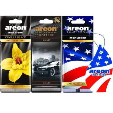 Imagem de Kit 3 Perfumes Carro Areon Vanilla Black,Gold,American Dream