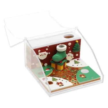 Imagem de Bloco de notas de calendário de arte 3D 2026, calendário de mesa de arte 3D 2026 com luz LED de Natal criativo rasgável 3D calendário de mesa bloco de notas antiaderente com entalhe em papel para