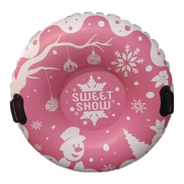 Imagem de harayaa Boia inflável redonda de PVC espesso com 95 cm de diâmetro, multiuso para encontros familiares e passeios com amigos, com estampa de boneco de neve, Rosa