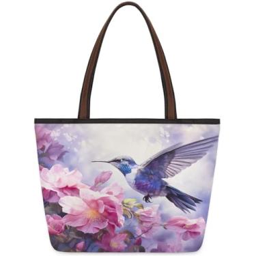Imagem de Bolsa grande feminina primavera flor pássaro aquarela saco de pano de trabalho com zíper reutilizável mercearia bolsa casual viagem pernoite bolsa bolsa adequada para viagens, trabalho, férias, praia