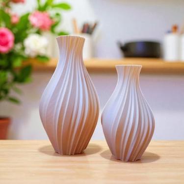 Imagem de Kit 2 Vasos Decorativos Vortex em Impressão 3D – Design Moderno para Sala, Mesa e Quarto – Leve e Ecológico(Bege Caucasiano)