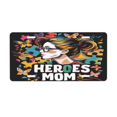 Imagem de Placa de licença feminina artística autismo para frente do carro placas de carro alumínio metal adequado para caminhão, placa de porta de carro, bar, café, acessórios automotivos para homens e