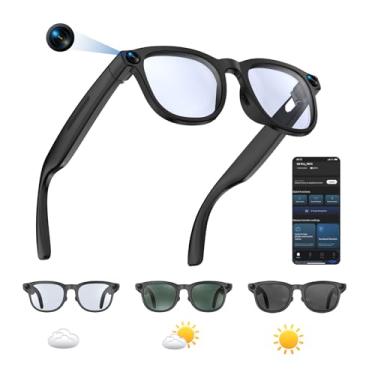 Imagem de Óculos inteligentes AI com câmera, óculos de câmera de gravação de vídeo 1080p para homens e mulheres, tradução em tempo real, assistente de voz AI, áudio Bluetooth, transferência Wi-Fi para vlogging