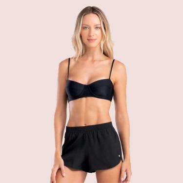 Imagem de Shorts Feminino She Verão Liso Básico Com Elástico No Cós, Preto, M