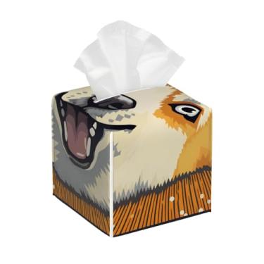 Imagem de Capa quadrada de couro para caixa de lenços à prova d'água, organizador de papel facial de animal engraçado com cinto inferior, estojo de lenços para mesa, banheiro, escritório, mesa, carro