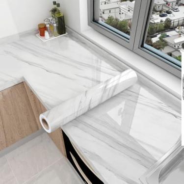 Imagem de Papel de Parede Adesivo Mármore Branco, Autocolante Vinílico, 3m x 60cm, Decorativo para Quarto, Sala, Cozinha