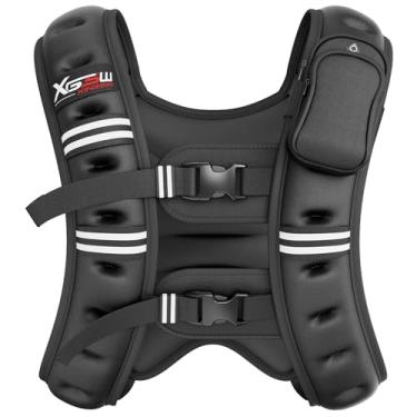Imagem de XGSW Colete ponderado, 2,7 kg/3,6 kg/5,4 kg/7,3 kg/9,1 kg, colete com faixa refletiva para treino, fitness, corrida, treinamento de força, musculação, perda de peso, halterofilismo (preto, 9 kg)