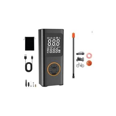 Imagem de Bomba de Ar Digital Portátil, 80W, Preta, Bateria Recarregável 2000mAh, com Visor Digital e LED, 4 Bicos Adaptadores, 9x7.2x14.8cm