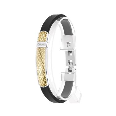 Imagem de Pulseira masculina com textura Dragon Scale com detalhes dourados em aço inoxidável/PU