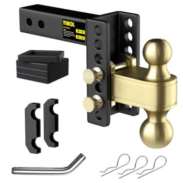 Imagem de TIROL Engate de reboque ajustável – serve para receptor de 5 cm, engate de queda/elevação de 10 cm, engate esférico de 5 cm e 6 cm, bolas duplas capacidade de 11,344 kg - Engate de reboque para