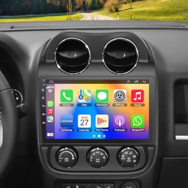 Imagem de Rádio automotivo de 8 núcleos + 64 GB para Jeep Compass Patriot 2010-2016, tela sensível ao toque QLED de 10,2 polegadas com Carplay e Android Auto, compatível com Bluetooth, câmera de reserva, rádio