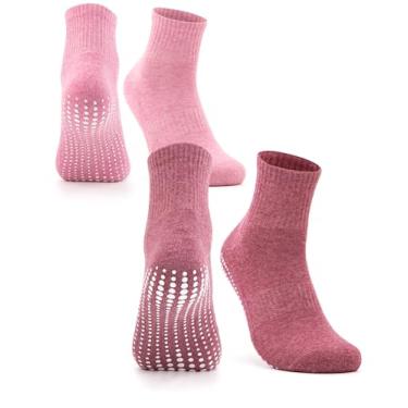 Imagem de Occulto Meias femininas de Pilates Grip pacote com 2 a 4 (modelo: Madeleine), meias com aderência para ioga, 2 pares rosa e vermelho, 8-11