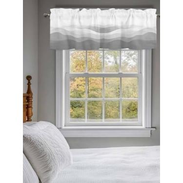 Imagem de Cortina curta para janela, abstrata, minimalista, cinza, ombré, bolso para varão, cortinas de cozinha, sanefas, moderno, geométrico, listrado, tratamento de janelas para quarto, sala de estar