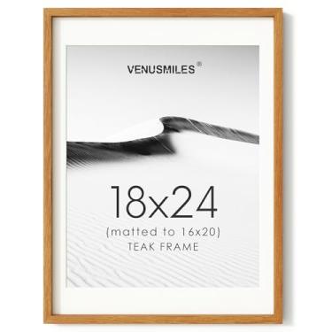 Imagem de Moldura para pôster, 45 x 61 cm, moldura de colagem de madeira teca natural com vidro temperado HD, moldura de madeira simples moderna de 45,7 x 61 cm fosca de 40,6 x 50,8 cm, tela vertical e