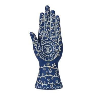 Imagem de BRABUD Hamsa Estátua de mão com olho turco 24 cm (A) Resina Decoração Estética para Sala de Estar Quarto Estante Escritório Mesa Presente Colecionável Azul TQGJBS673