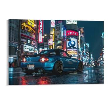 Imagem de HouLaiZhe Tóquio Night Jdm Car S2000 pôsteres em tela estética para quarto decoração de parede pinturas de parede para quarto sala de estar escritório 11 x 17 polegadas (28 x 43 cm)
