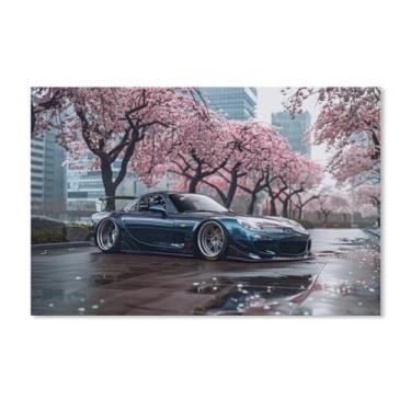 Imagem de HouLaiZhe Flores de cerejeira carro modificado Rx7 Jdm cartazes de carro tela estética decoração de sala de parede impressões de parede sala de galeria decoração de parede para quarto sala de estar