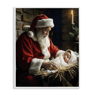 Imagem de Stupell Industries "Papai Noel e bebê Jesus", arte giclée emoldurada, branca, 28 x 35 cm