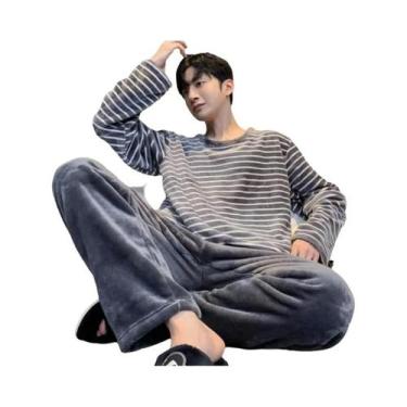 Imagem de Pijamas De Flanela Masculinos De Inverno, Conjunto De Roupa De Dormir 