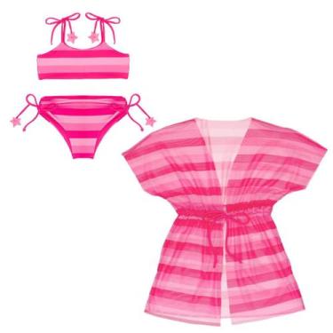 Imagem de Biquíni Dupla Face + Vestido Saída De Praia Infantil Verão - Fofotinho