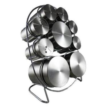 Imagem de Porta Tempero Condimentos Inox Luxo Gourmet Suporte 10 Peças - climco