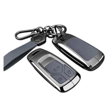 Imagem de Liga De Zinco Moda Carro Controle Remoto Chave Caso Capa Compatível Com Audi Q3 A4 A5 Q5 Q7 Sq7 8w S4 S5 Tt Tts 8s Rs Tfsi Chaveiro Acessórios(B-gun grey ring)